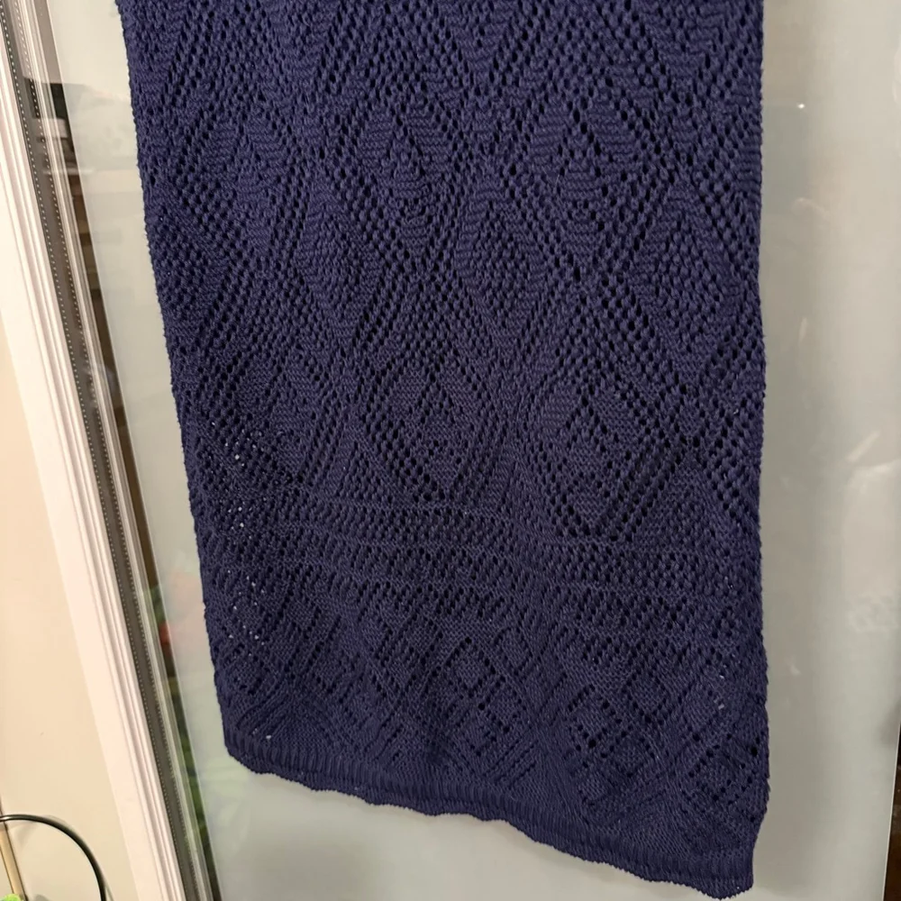 Freshman 1996 Women’s Navy Blue Crochet Knit Midi Skirt Size S Lined Straight